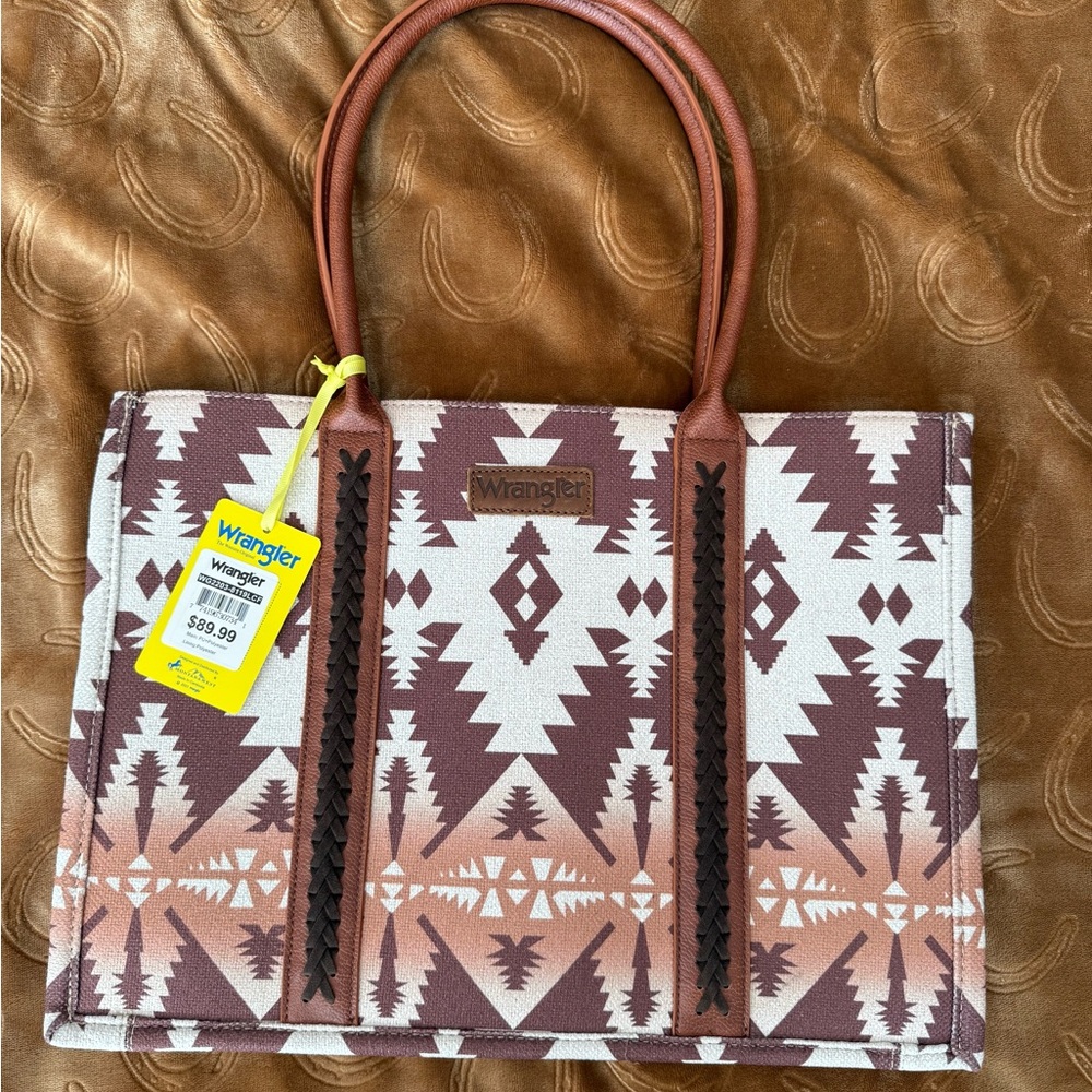 XL Wrangler Geometric Brown and Cream Tote